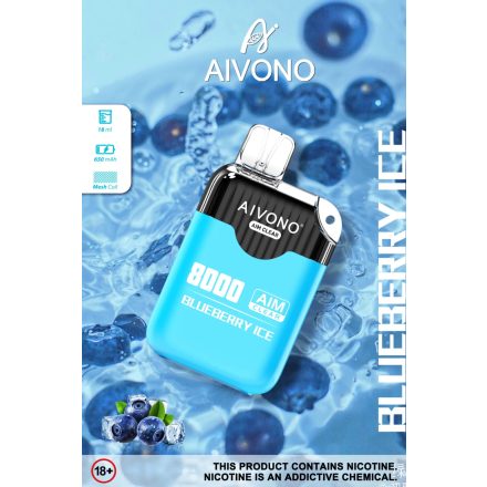 Aivono 8000 - Nicotine Free 0% jednorazový vape s príchuťou čučoriedkový ľad a 8000 ťahmi