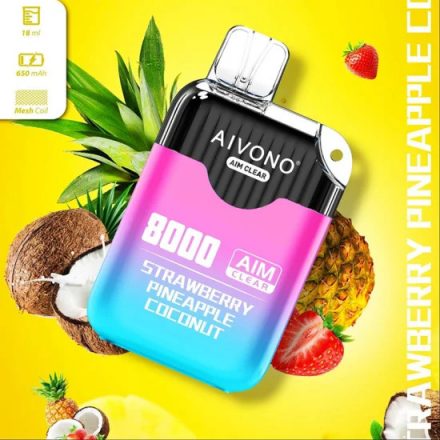 Aivono 8000 - Nicotine Free 0% jednorazový vape s príchuťou jahoda ananás kokos a 8000 ťahmi